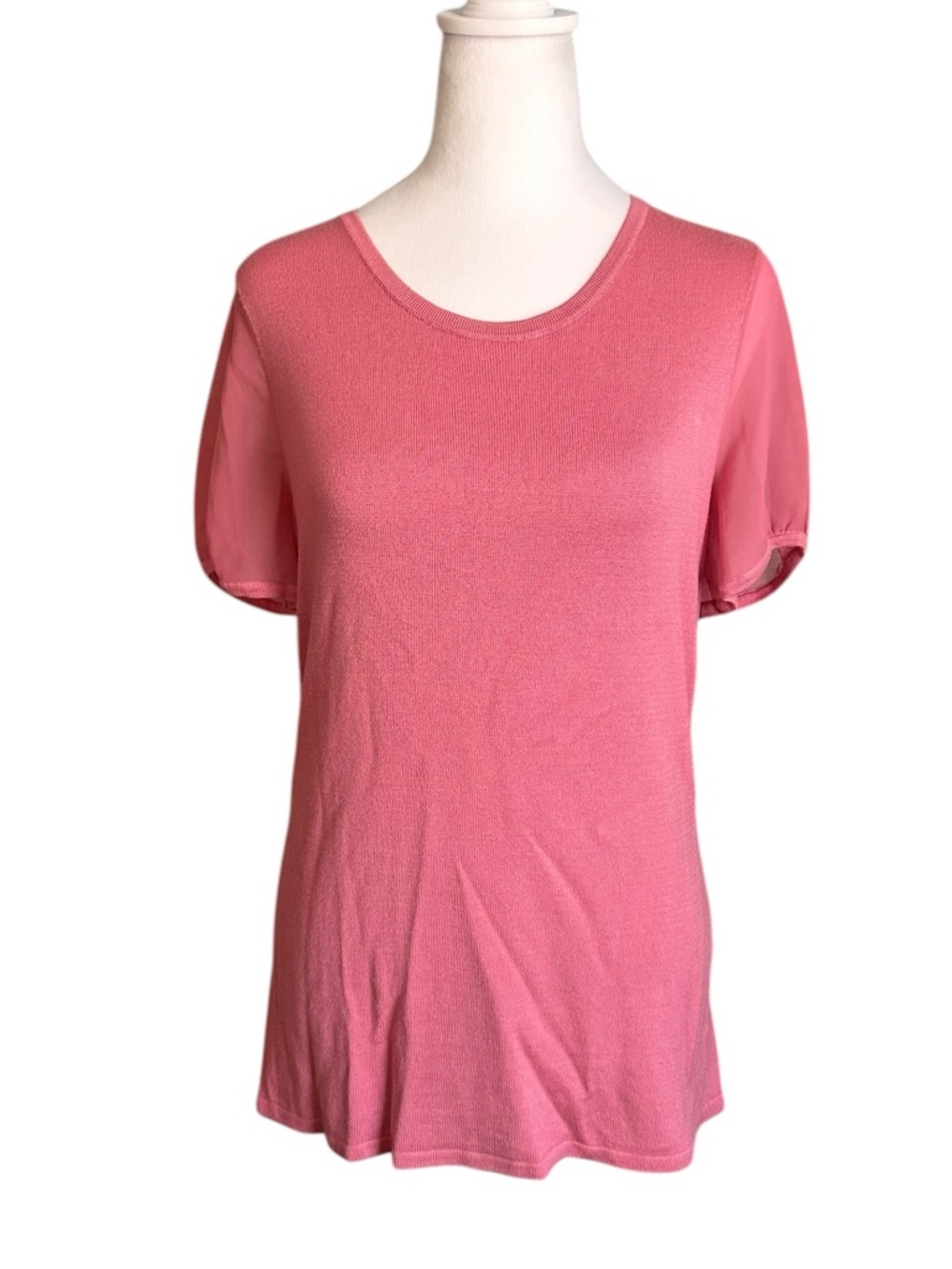 White House Black Market Short Sleeve Pink Sheer Women's Top Size Medium